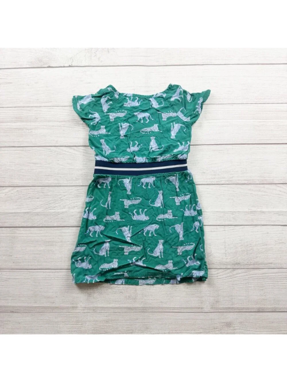 Old Navy Girls Green Cheetah Print Dress Elastic Waist Lightweight Casual XS 5